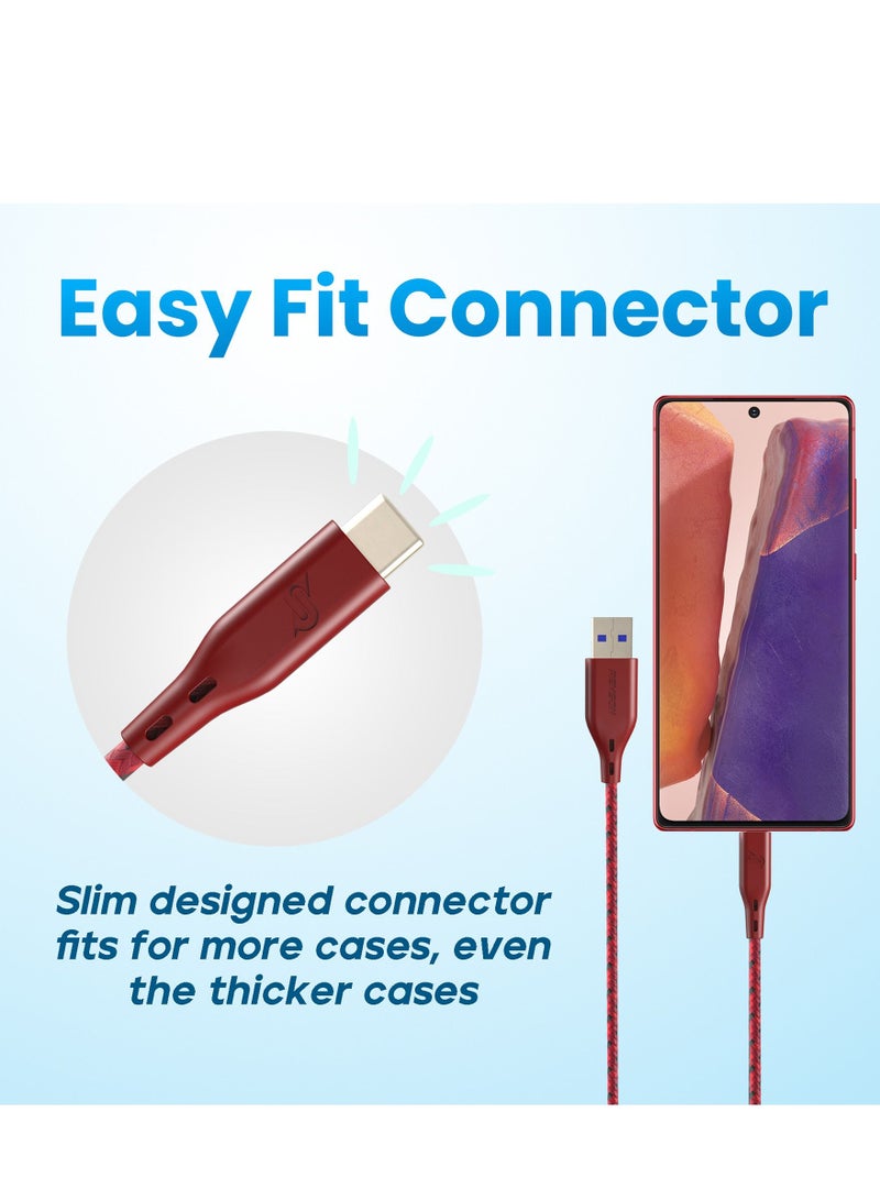 Remson USB-A to Type-C Remson Rapid-Link Nylon Braided Cable Fast Charge & Data Sync 2 Meters Red - Image 3