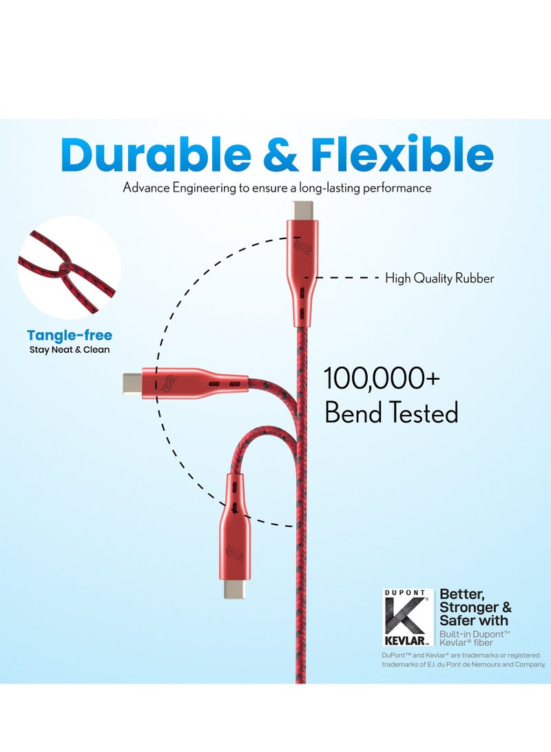 Remson USB-A to Type-C Remson Rapid-Link Nylon Braided Cable Fast Charge & Data Sync 2 Meters Red - Image 2