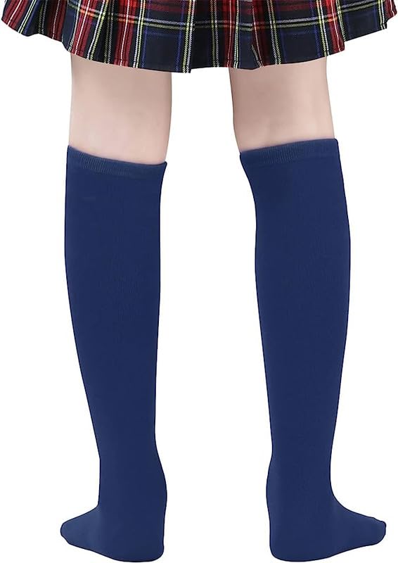 WKLOUYHE 4 Pairs Girls Knee High Socks Cotton School Uniform Socks Kids Soccer Outdoor Long Tube_Pack Of 4(Navy,6-7 Years) - Image 4