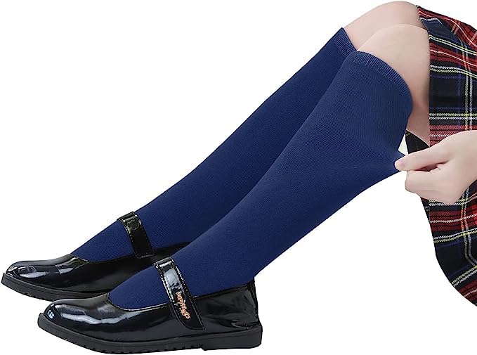 WKLOUYHE 4 Pairs Girls Knee High Socks Cotton School Uniform Socks Kids Soccer Outdoor Long Tube_Pack Of 4(Navy,6-7 Years) - Image 5