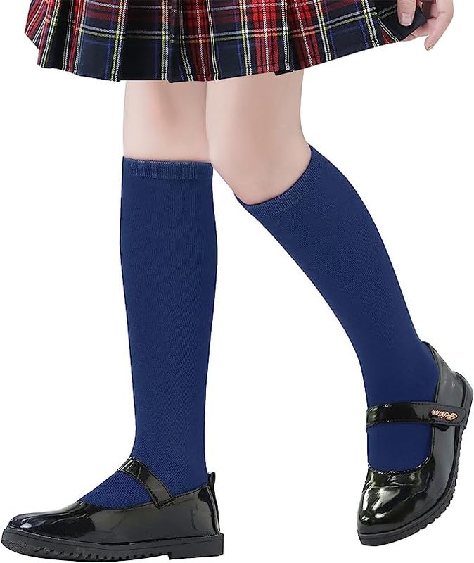 WKLOUYHE 4 Pairs Girls Knee High Socks Cotton School Uniform Socks Kids Soccer Outdoor Long Tube_Pack Of 4(Navy,6-7 Years) - Image 2