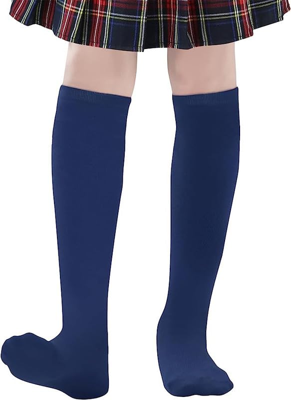 WKLOUYHE 4 Pairs Girls Knee High Socks Cotton School Uniform Socks Kids Soccer Outdoor Long Tube_Pack Of 4(Navy,6-7 Years) - Image 3