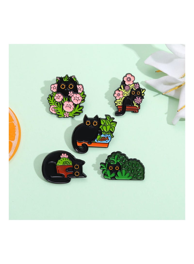 Excefore Cats Hidden in Potted Plants Enamel Pins Set, Cute Black Cat Pins for Women Kids, Animal Enamel Brooch Badges Pins for Bags Clothing - Image 2