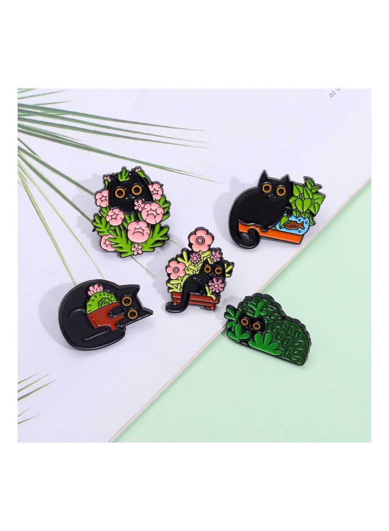 Excefore Cats Hidden in Potted Plants Enamel Pins Set, Cute Black Cat Pins for Women Kids, Animal Enamel Brooch Badges Pins for Bags Clothing - Image 3
