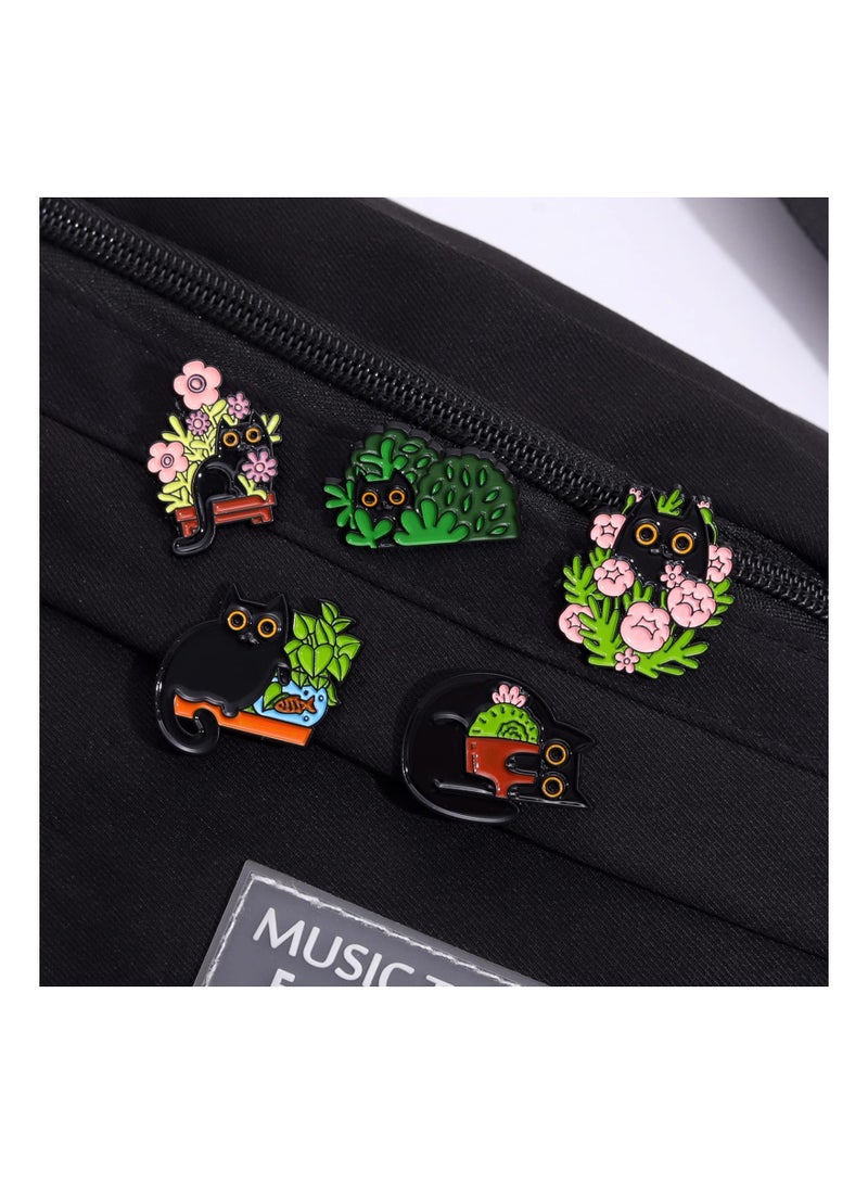 Excefore Cats Hidden in Potted Plants Enamel Pins Set, Cute Black Cat Pins for Women Kids, Animal Enamel Brooch Badges Pins for Bags Clothing - Image 4