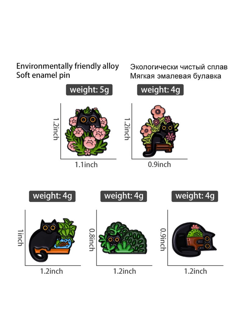 Excefore Cats Hidden in Potted Plants Enamel Pins Set, Cute Black Cat Pins for Women Kids, Animal Enamel Brooch Badges Pins for Bags Clothing - Image 5