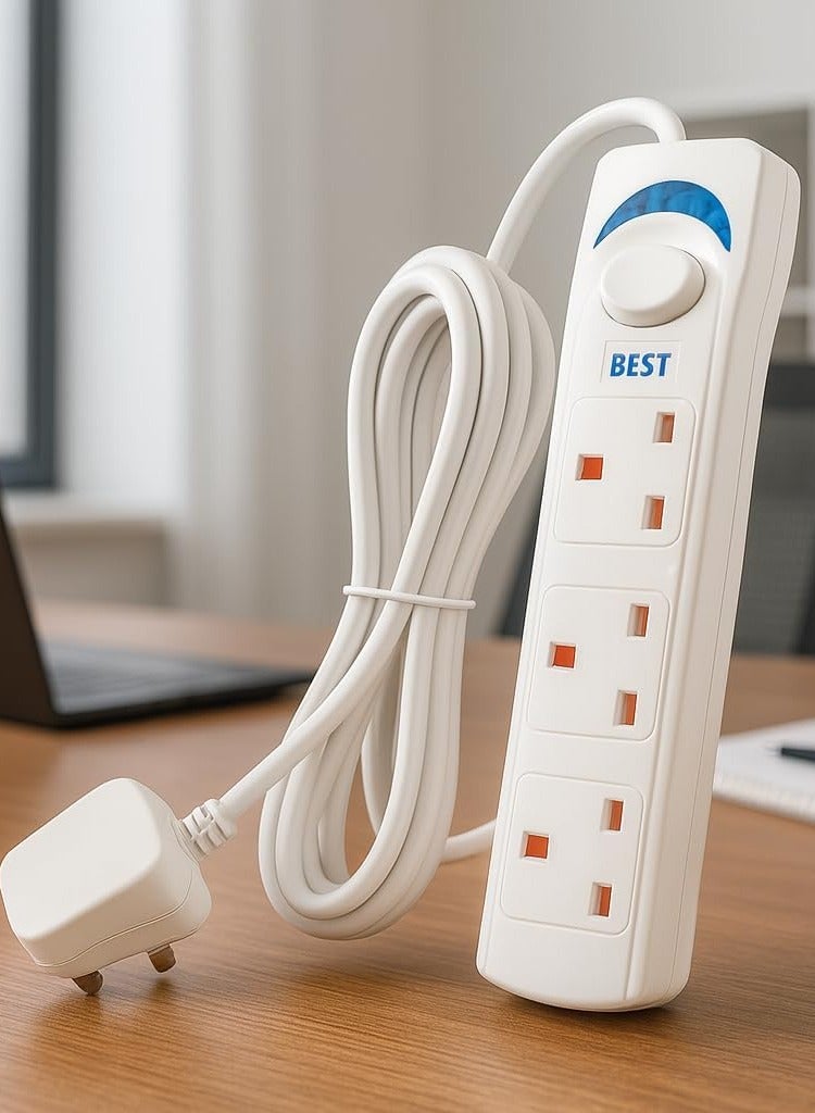 Best 5103-3M Power Strip Extension Socket – 3 Power Outlets & 3 USB Ports with 3-Meter Cable for Home & Office Use - Image 1