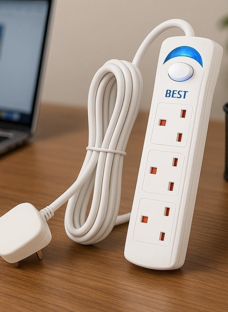 Best 5103-3M Power Strip Extension Socket – 3 Power Outlets & 3 USB Ports with 3-Meter Cable for Home & Office Use - Image 5