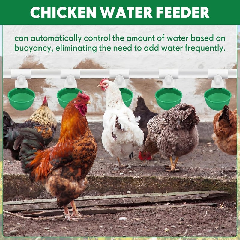 LemonRoad 30 Set Automatic Chicken Waterer Cups with 1/2" PVC Tee Fitting Chicken Drinking Bowl, Poultry Drinker Mounting Hole Opener,Water Dispenser Feeder for Duck, Goose, Turkey, Pigeon(Green) - Image 4