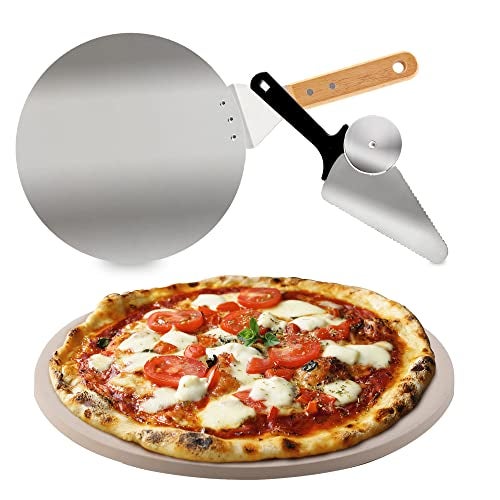 Nuwave Brick Oven-Style 3pc Pizza Kit,11.5” Cordierite Pizza Stone,10" SS Pizza Peel, SS Pizza Cutter/Server, For Indoor Electric Ovens, Outdoor Gas, Wood Fire Grills, BBQ Grilling, NuWave Bravo XL - Image 1