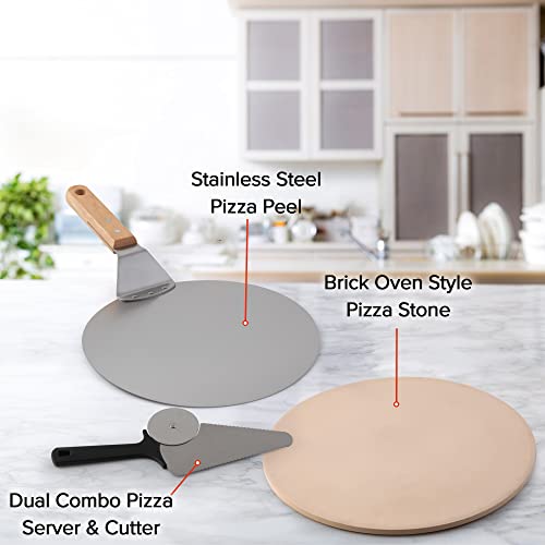 Nuwave Brick Oven-Style 3pc Pizza Kit,11.5” Cordierite Pizza Stone,10" SS Pizza Peel, SS Pizza Cutter/Server, For Indoor Electric Ovens, Outdoor Gas, Wood Fire Grills, BBQ Grilling, NuWave Bravo XL - Image 2