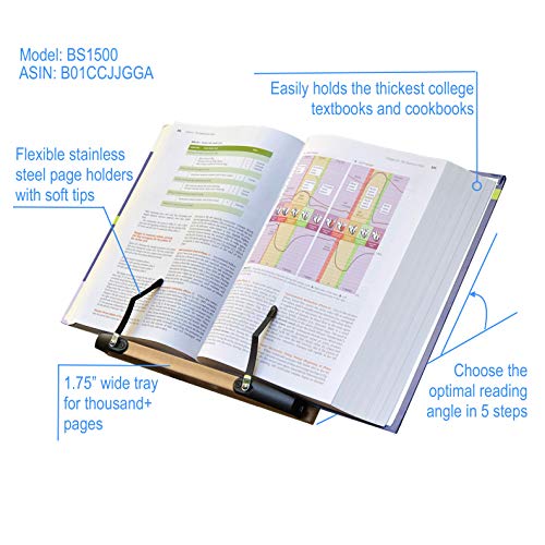 A+ Book Stand BS1500 11.8x8.5 Portable Adjustable Foldable Bookstand Holder for Reading Hands Free Large Thick Heavy Textbooks Cookbooks Tablets - Image 2