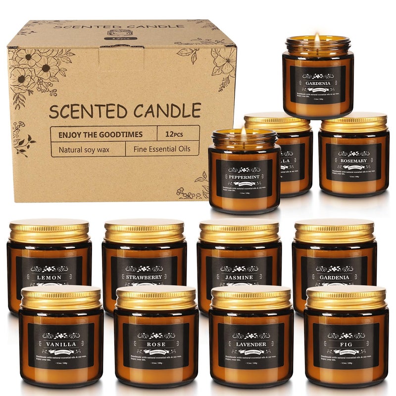 Howemon Scented Candle Set 12 Pack, Candle for Home Scented, Odor Eliminating, Stress Relief, Long Lasting Soy Wax Gift Set - Image 3