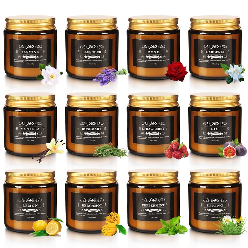 Howemon Scented Candle Set 12 Pack, Candle for Home Scented, Odor Eliminating, Stress Relief, Long Lasting Soy Wax Gift Set - Image 1