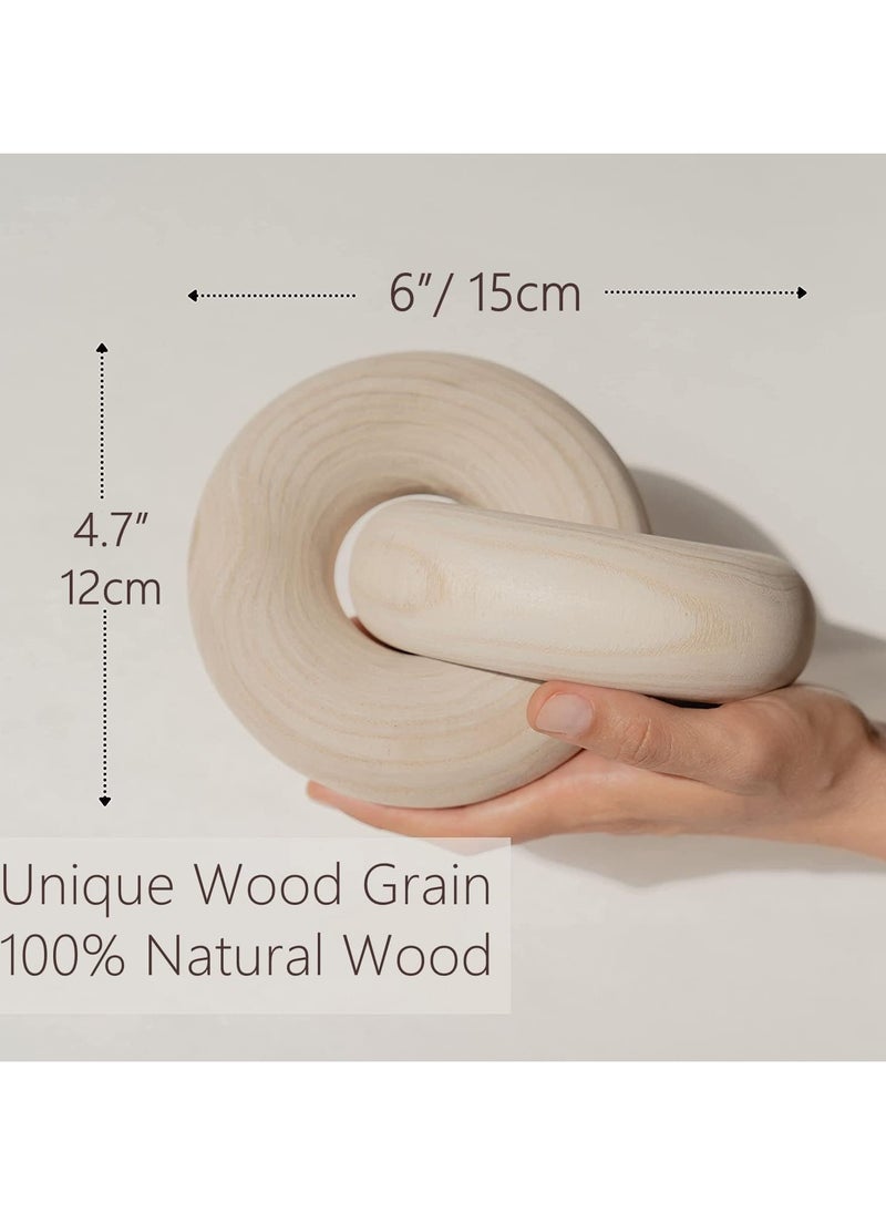 YIM-VIBEHAUS Wood Chain Decor 2-Link Decorative Chain Hand Carved Boho Wood Knot Decor for Bookshelf Desk Living Room Coffee Table Farmhouse Wood Decor Ornament Home Decorative Accessories (Natural)  - Image 4