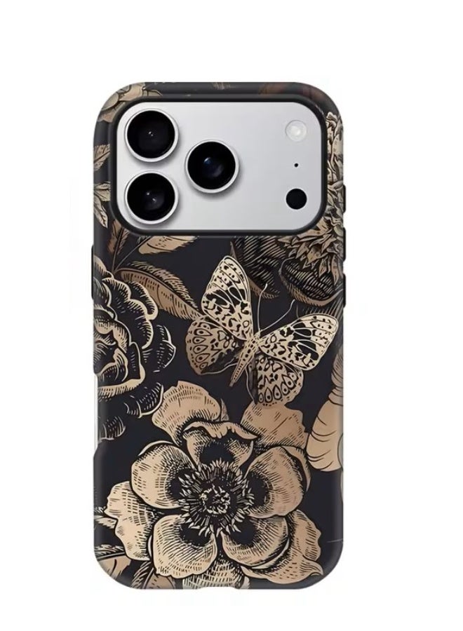 Temu Dual-layer phone case with a classic butterfly and flower design, durable and shockproof, for superior protection, suitable for iPhone 17 Pro. A perfect birthday or Christmas gift for friends, family, and loved ones.