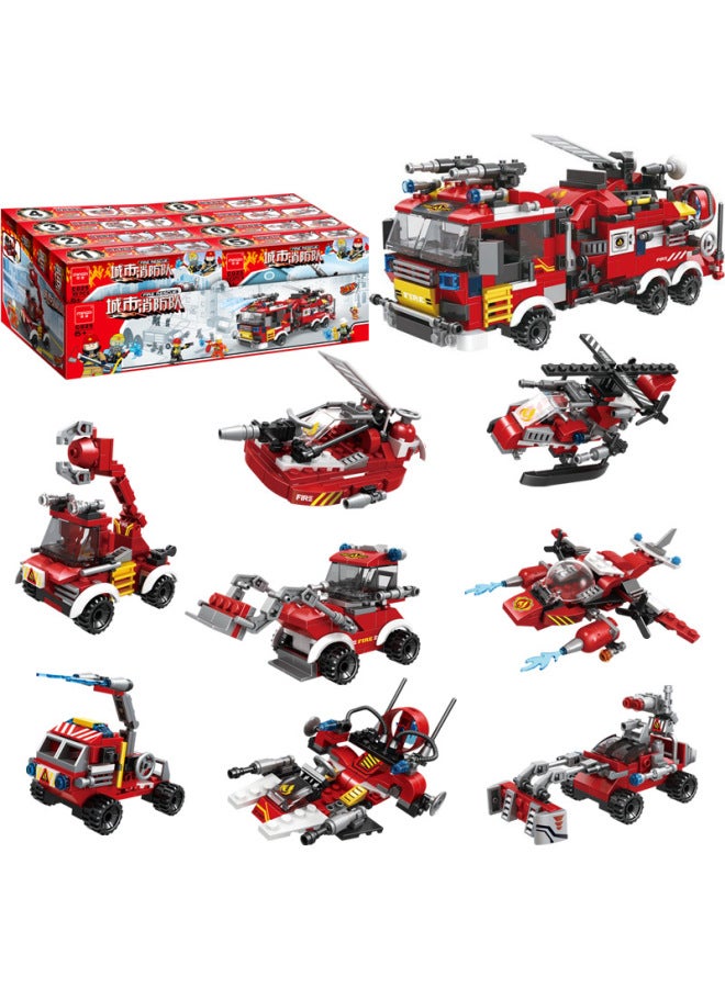 Compatible Lego Assembled Blocks China 8-in -1 Fire Brigade Small Particles Children's Educational Stall Toys And Gifts - Image 5