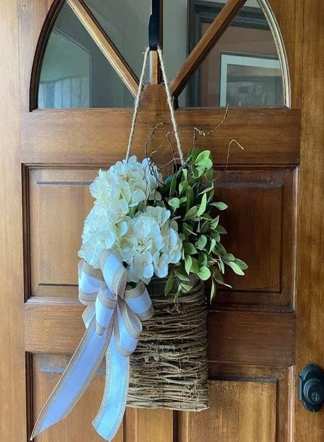 MYELJO Cream Hydrangea Door Hanger Basket Wreath - Farmhouse Spring Wreath with Wildflowers, Mother's Day Decor, Artificial Rattan Hanging Basket for Porch, Wall, Home Decor - Image 5
