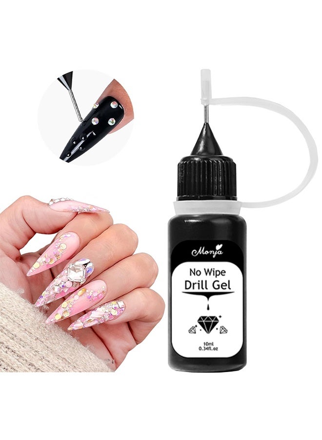 Monja No Wipe Drill Gel, Nail Rhinestone Glue, 3D Gel Nail Art Design Strong Adhesive Nail Gem Glue for Nail Charms Gems Jewelry Decoration DIY Manicured at Home 10ml - Image 1