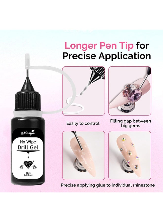 Monja No Wipe Drill Gel, Nail Rhinestone Glue, 3D Gel Nail Art Design Strong Adhesive Nail Gem Glue for Nail Charms Gems Jewelry Decoration DIY Manicured at Home 10ml - Image 3