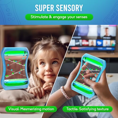 BUNMO Liquid Motion Bubbler Sensory Toys - Sensory Stocking Stuffers for Kids - Liquid Timer for Kids - Colorful Bubble Fidget Timer for Desk & Travel - Large Blue - Image 2
