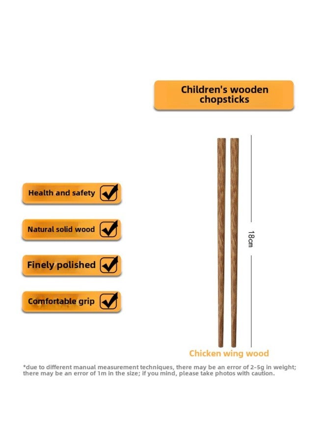 Portable Chopsticks Household Solid Wood Chicken Wings Wooden Paint-free Wax-free Children's Kindergarten Children's Short Chopsticks Baby's Wooden Chopsticks-Color:Chicken Wings Chopsticks For Children/18cm  - Image 1