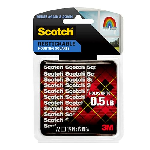 Scotch Restickable Squares 05x05 72 Count Clear DoubleSided Mounting PreCut Squares Remove Cleanly PhotoSafe Adhesive MessFree Application R103