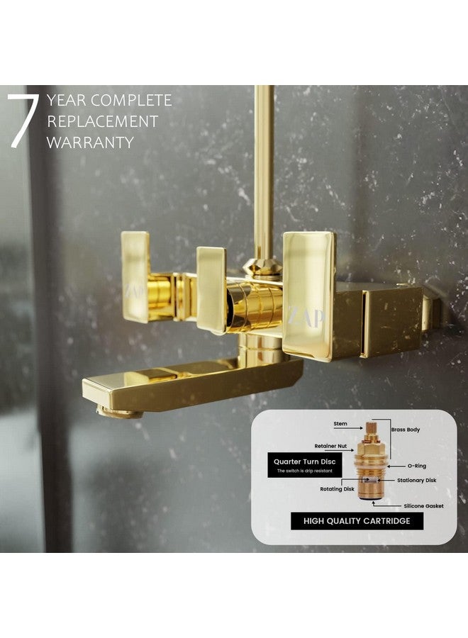 ZAP خلاط حائط زاب سكودا من النحاس الكامل مطلي بالذهب 2 في 1 مع توفير لدش علوي وأنبوب منحني طويل | تجهيزات حمام فاخرة | تصميم متين وأنيق | تشطيب كروم وذهب - Image 2
