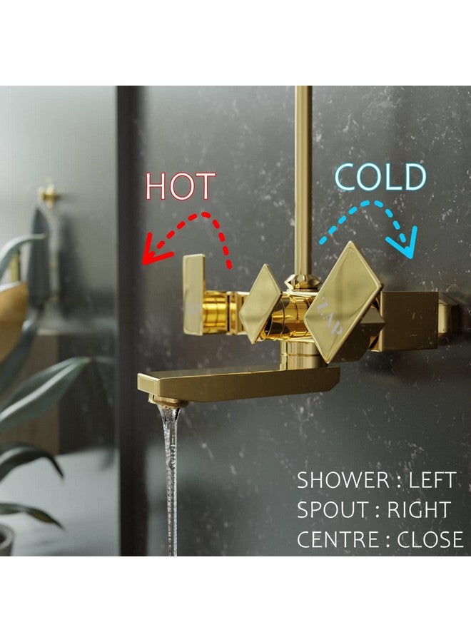 ZAP خلاط حائط زاب سكودا من النحاس الكامل مطلي بالذهب 2 في 1 مع توفير لدش علوي وأنبوب منحني طويل | تجهيزات حمام فاخرة | تصميم متين وأنيق | تشطيب كروم وذهب - Image 3