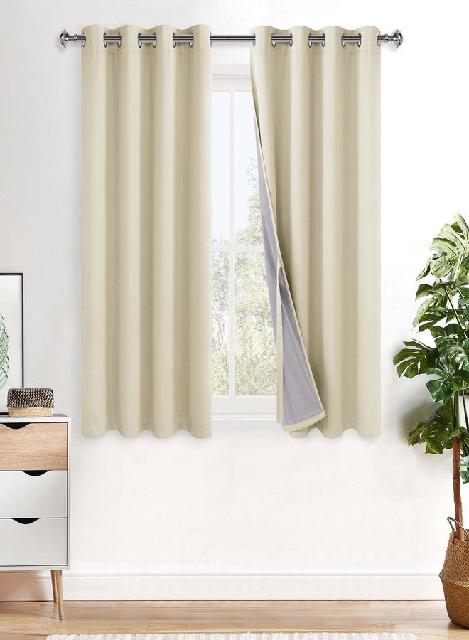 XWZO Total Blackout Curtains 54 Inches Long - Double Layer Full Room Darkening & Energy Efficiency Grommet Window Panels with Tiebacks for Short Windows/Basement, Beige, W52 x L54, Set of 2 - Image 1