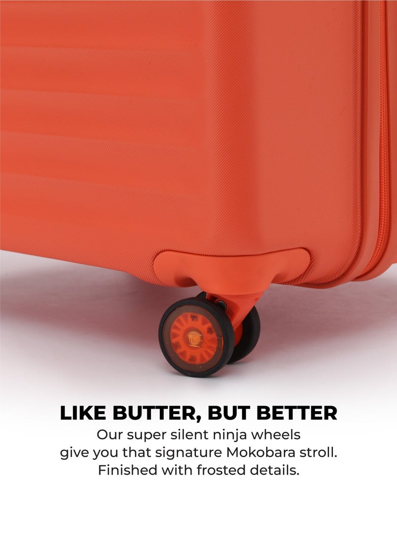 Mokobara Aisle Trunk Luggage Set of 3 | Cabin 40L + Check-in 70L + Large 105L | Makrolon Hardshell | TSA Lock, YKK Zippers & Ninja Wheels | Orange (Stardust) - Image 3