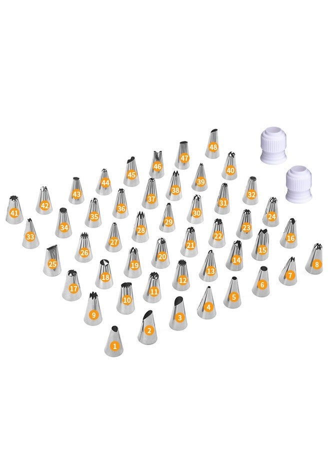 Bmaacye 48 Pcs Cake Decorating Piping Tip Set with 2 Couplers - Round, Star, Petal & Leaf Tips for Buttercream & Royal Icing Designs - Image 1