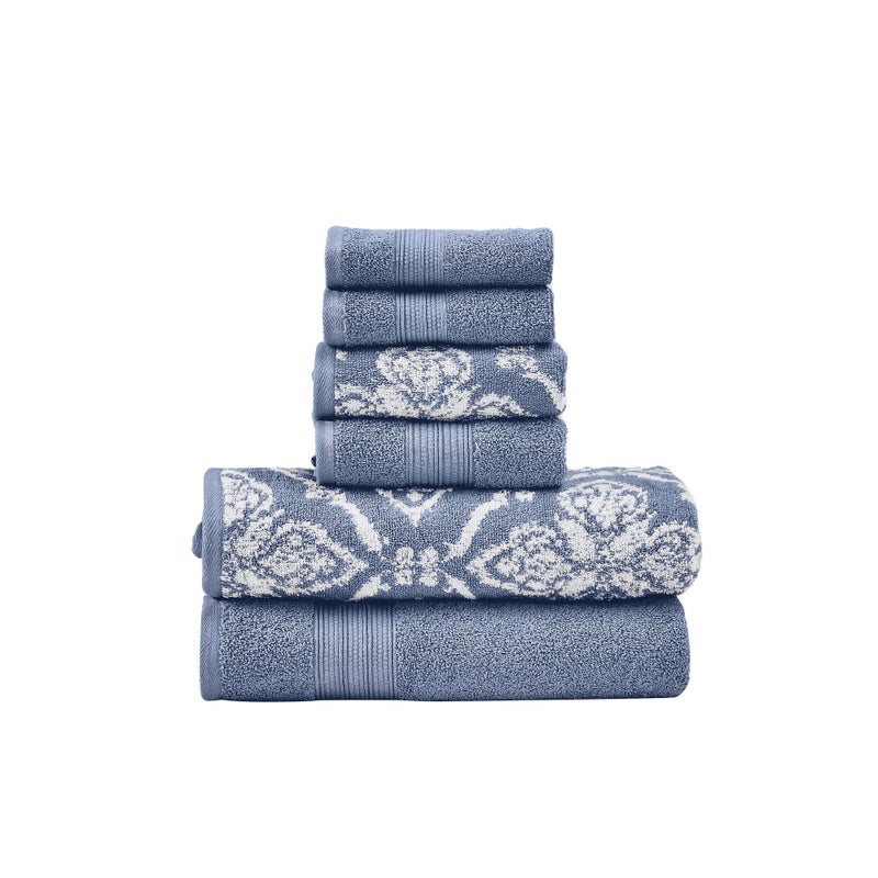 Modern Threads Amaris 6Piece Reversible Yarn Dyed Jacquard Towel Set  Bath Towels Hand Towels  Washcloths  Super Absorbent  Quick Dry  100 Combed Cotton Denim