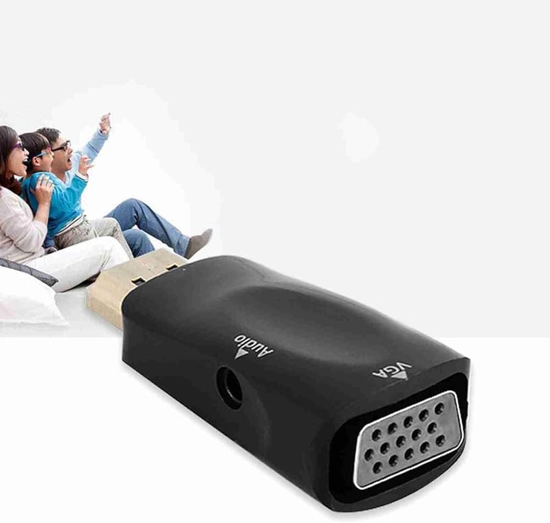 محول من أنثى إلى VGA مع كبل صوتي 3.5 مم، دقة عالية 1080P، أسود - Image 3