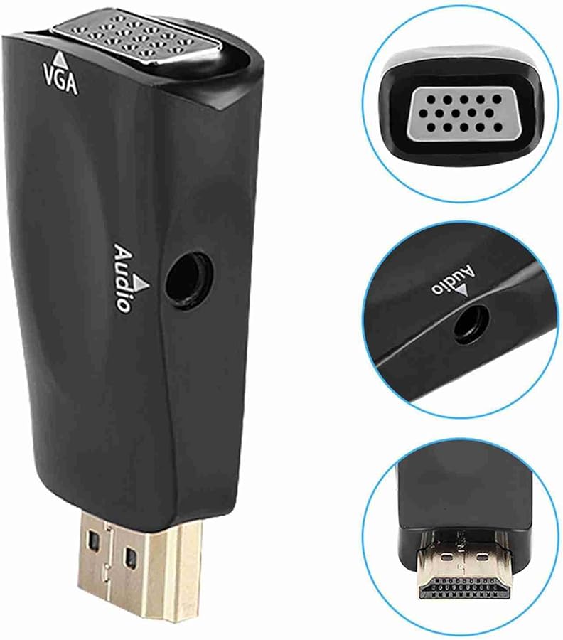 محول من أنثى إلى VGA مع كبل صوتي 3.5 مم، دقة عالية 1080P، أسود - Image 4