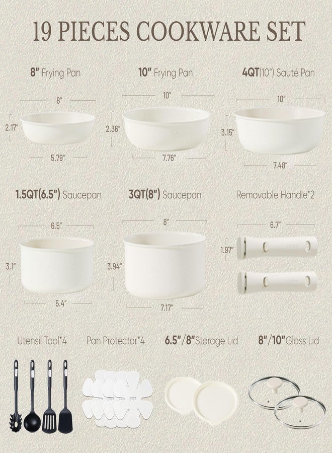 CAROTE 19pcs Pots and Pans Set, Nonstick Cookware Set Detachable Handle, Induction Kitchen Cookware Sets Non Stick with Removable Handle, RV Cookware Set, Oven Safe - Image 2