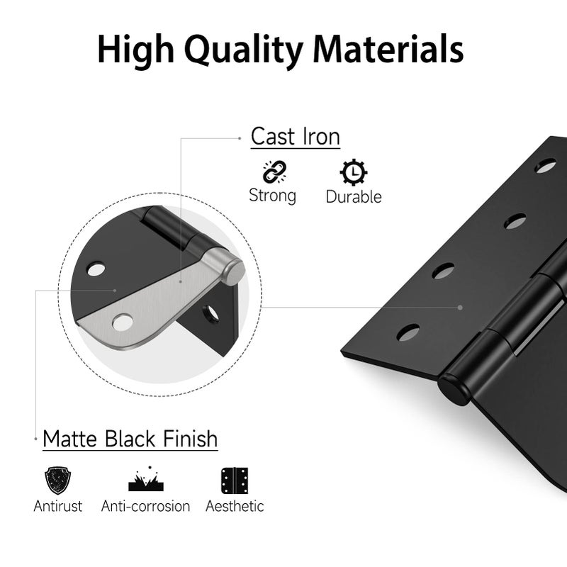 Hosom 6 Pack Black Exterior Door Hinges 4 Inch 5/8"" Radius Removable Pin Perfect For Heavy-Duty Front & Back Door Antirust & No Squeaks - Image 3
