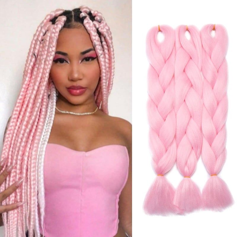 Ombre Jumbo Braiding Hair Box Twist Braid Crochet 2 Tone Colored 24 Jumbo Braids Crochet Hair Extensions Hair Ombre Long Jumbo Braids High Temperature Synthetic Hairpiece 3 BundlesPink