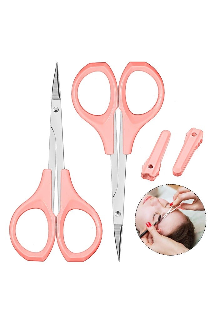 2 Pack Small Beauty Stainless Steel Trimming Eyebrow Scissors for Eyelash Extensions, Facial Nose Hair, 4 Inch - Image 1