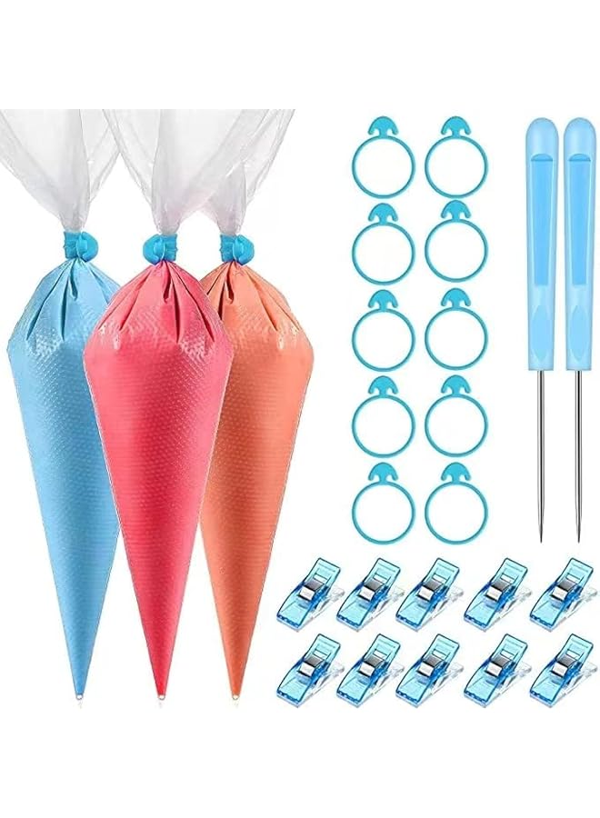 S-TOP 122Pieces Tipless Piping Bags - 100pcs Disposable Piping Pastry Bag for Royal Icing/Cookies Decorating - 10 Pastry Bag Ties,10 Clips 2 Scriber Needle - Cookie/Cake Decorating Tools - Image 1