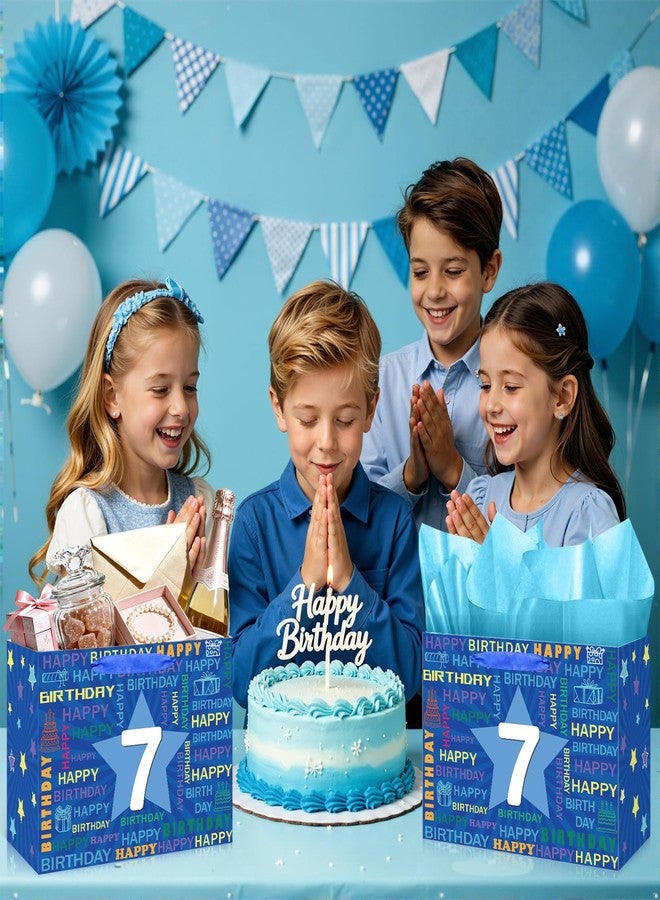Woosytoo حقيبة هدايا عيد الميلاد السابع من ووسي تو للأولاد، لون أزرق، حقيبة تغليف هدايا عيد ميلاد سعيد للأطفال بعمر 7 سنوات مع ورق مناديل وبطاقة - لوازم حفلات بطابع النجوم، هدايا للابن، الحفيد، ابن الأخ، والأطفال - Image 3