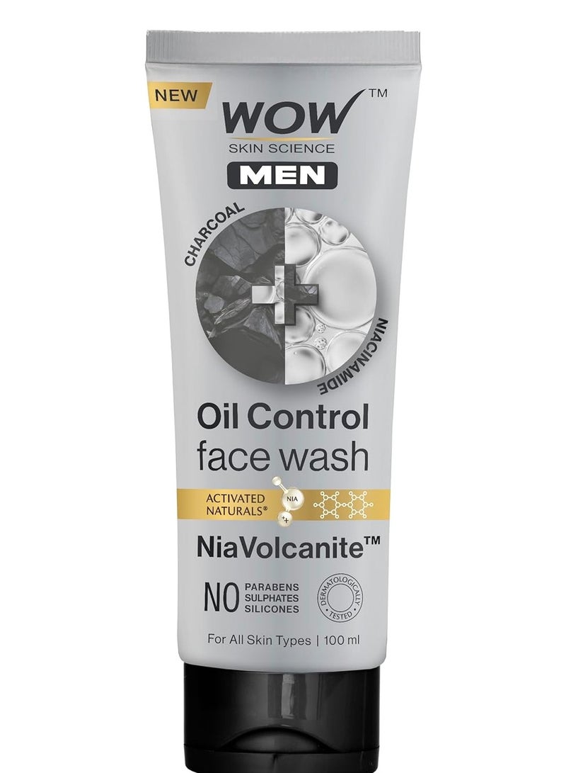 WOW Skin Science MEN CHARCOAL + NIACINAMIDE Oil-Control Face Wash | Absorbs Excess Oil & Deep Cleanses | NiaVolcanite™ Technology | No Sulphates, Parabens, or Silicones | 100ml - Image 1