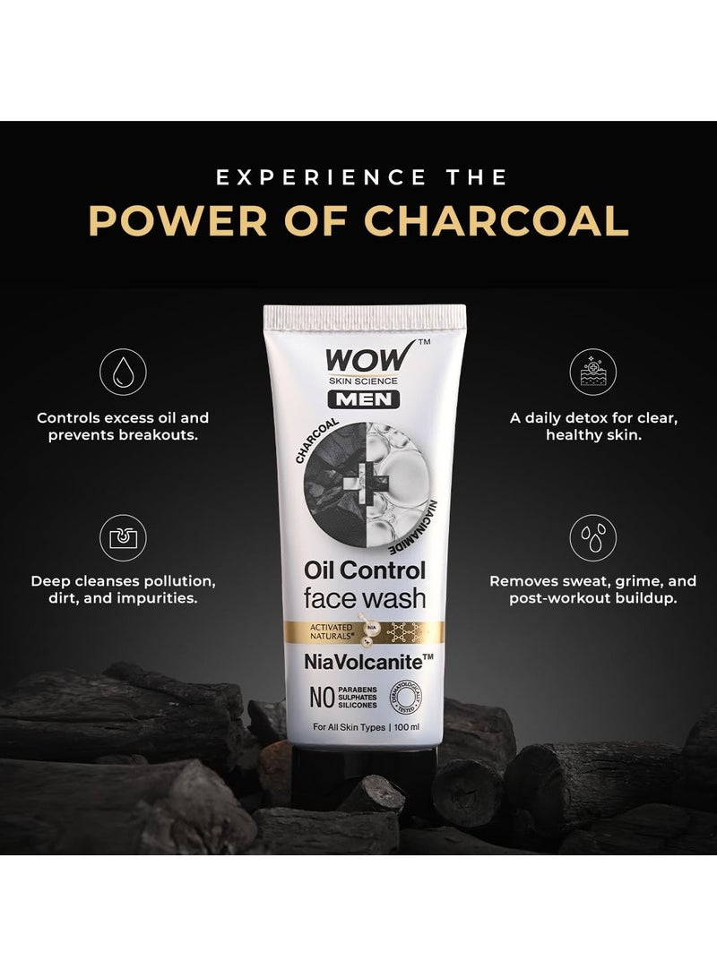 WOW Skin Science MEN CHARCOAL + NIACINAMIDE Oil-Control Face Wash | Absorbs Excess Oil & Deep Cleanses | NiaVolcanite™ Technology | No Sulphates, Parabens, or Silicones | 100ml - Image 2