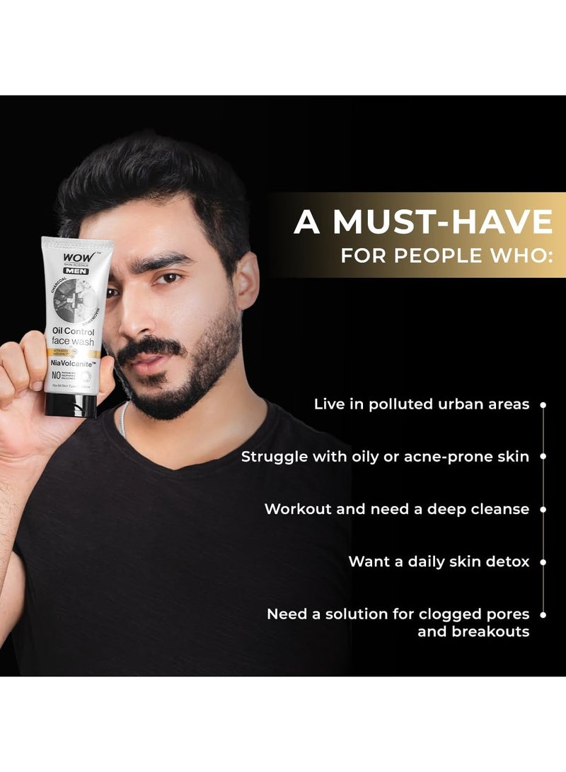 WOW Skin Science MEN CHARCOAL + NIACINAMIDE Oil-Control Face Wash | Absorbs Excess Oil & Deep Cleanses | NiaVolcanite™ Technology | No Sulphates, Parabens, or Silicones | 100ml - Image 3