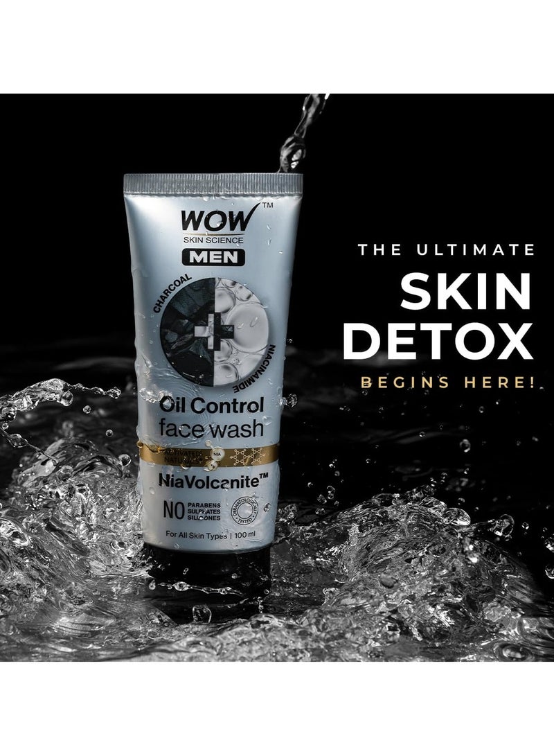 WOW Skin Science MEN CHARCOAL + NIACINAMIDE Oil-Control Face Wash | Absorbs Excess Oil & Deep Cleanses | NiaVolcanite™ Technology | No Sulphates, Parabens, or Silicones | 100ml - Image 4