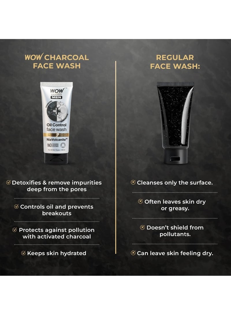 WOW Skin Science MEN CHARCOAL + NIACINAMIDE Oil-Control Face Wash | Absorbs Excess Oil & Deep Cleanses | NiaVolcanite™ Technology | No Sulphates, Parabens, or Silicones | 100ml - Image 5