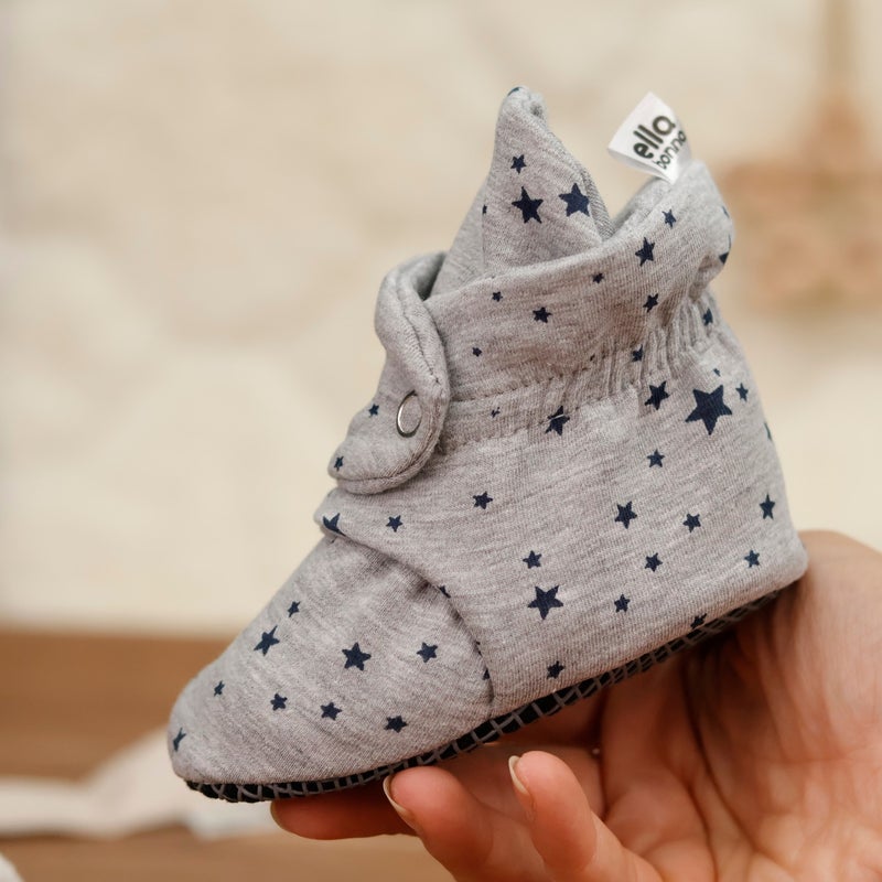Ella Bonna Organic Cotton Baby Slippers, Non-Slip Sole, Newborn Booties, Home Nursery Shoes, Starry Gray  - Image 5