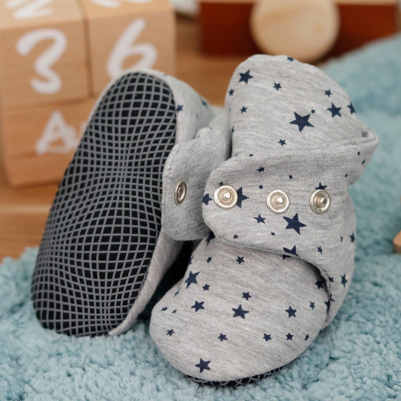 Ella Bonna Organic Cotton Baby Slippers, Non-Slip Sole, Newborn Booties, Home Nursery Shoes, Starry Gray  - Image 3