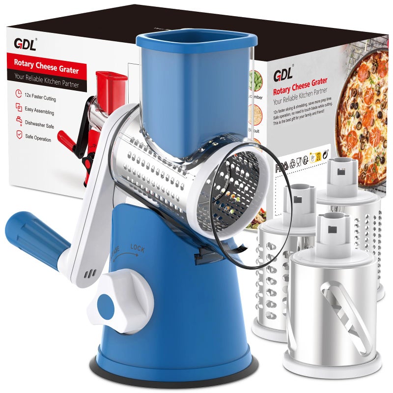 Cheese Grater Rotary Rotary Grater for Kitchen Kitchen Grater Vegetable Slicer with 3 Drum Blades Fast Cutting Cheese Shredder for Vegetables and Nuts