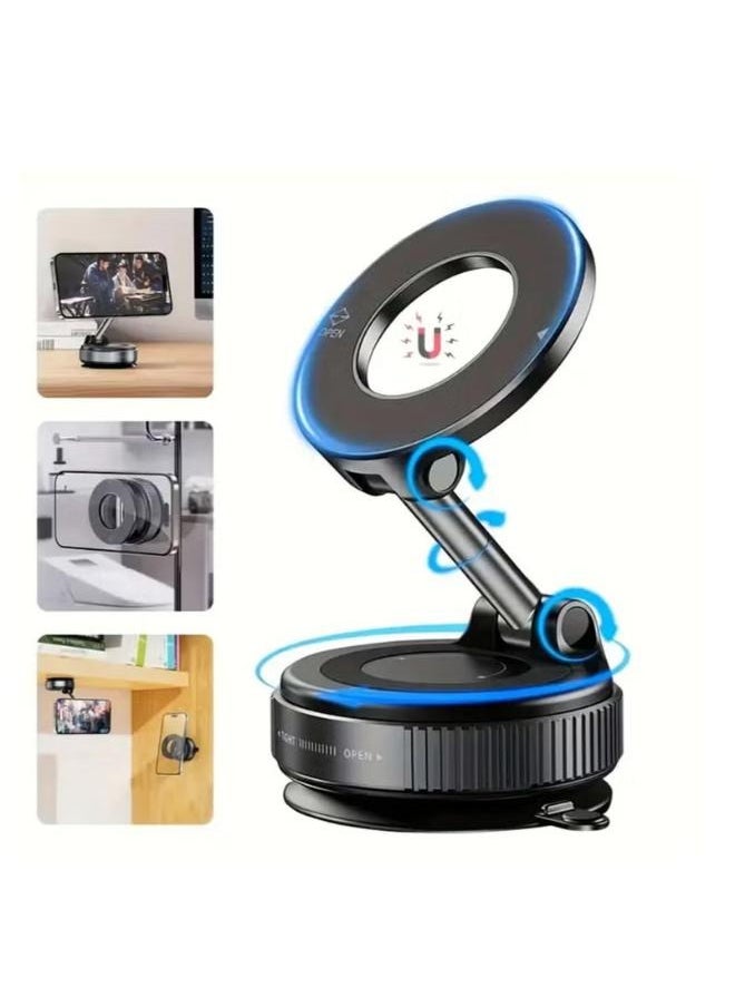 Magnetic Car Phone Holder with Vacuum Suction – 360° Rotating Universal Mount with Strong Grip for Dashboard & Windshield, Portable K007 Magnetic Phone Bracket for iPhone, Samsung & More